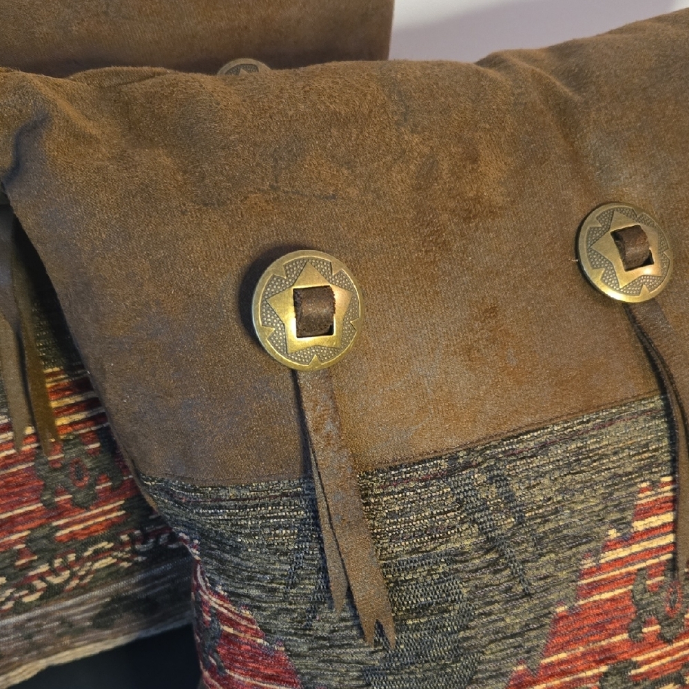 HiEnd Accents Sierra Concho Brown Faux Leather Square Western Throw Pillows - Picture 2 of 13